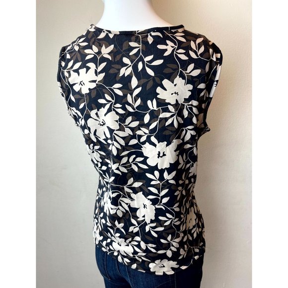 Croft & Barrow Women Floral Tank Top Sleeveless V Neck White Black Size Medium - Picture 3 of 7